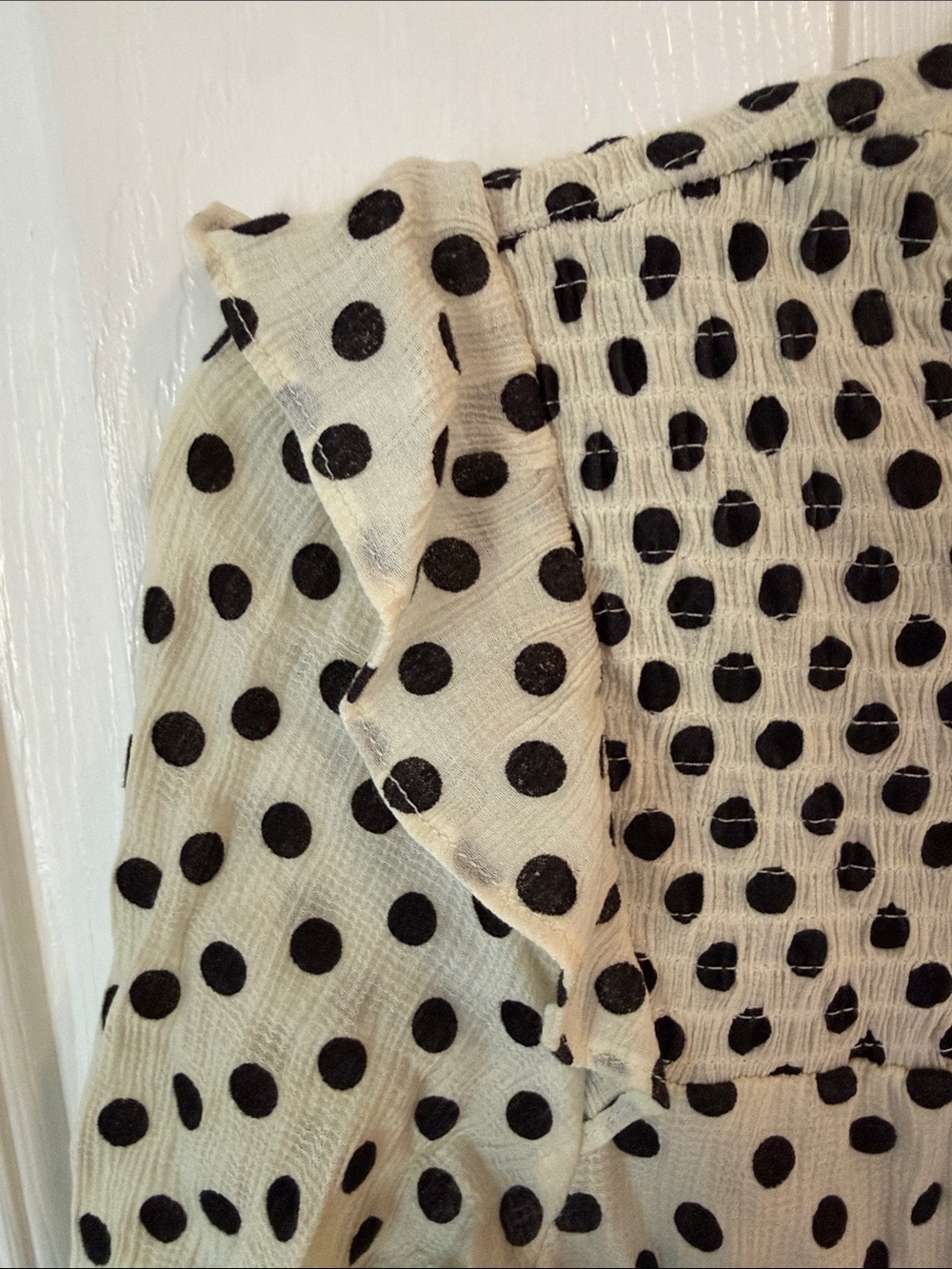 Polka Dot Ruffle-Shoulder Blouse - Picture 4 of 5